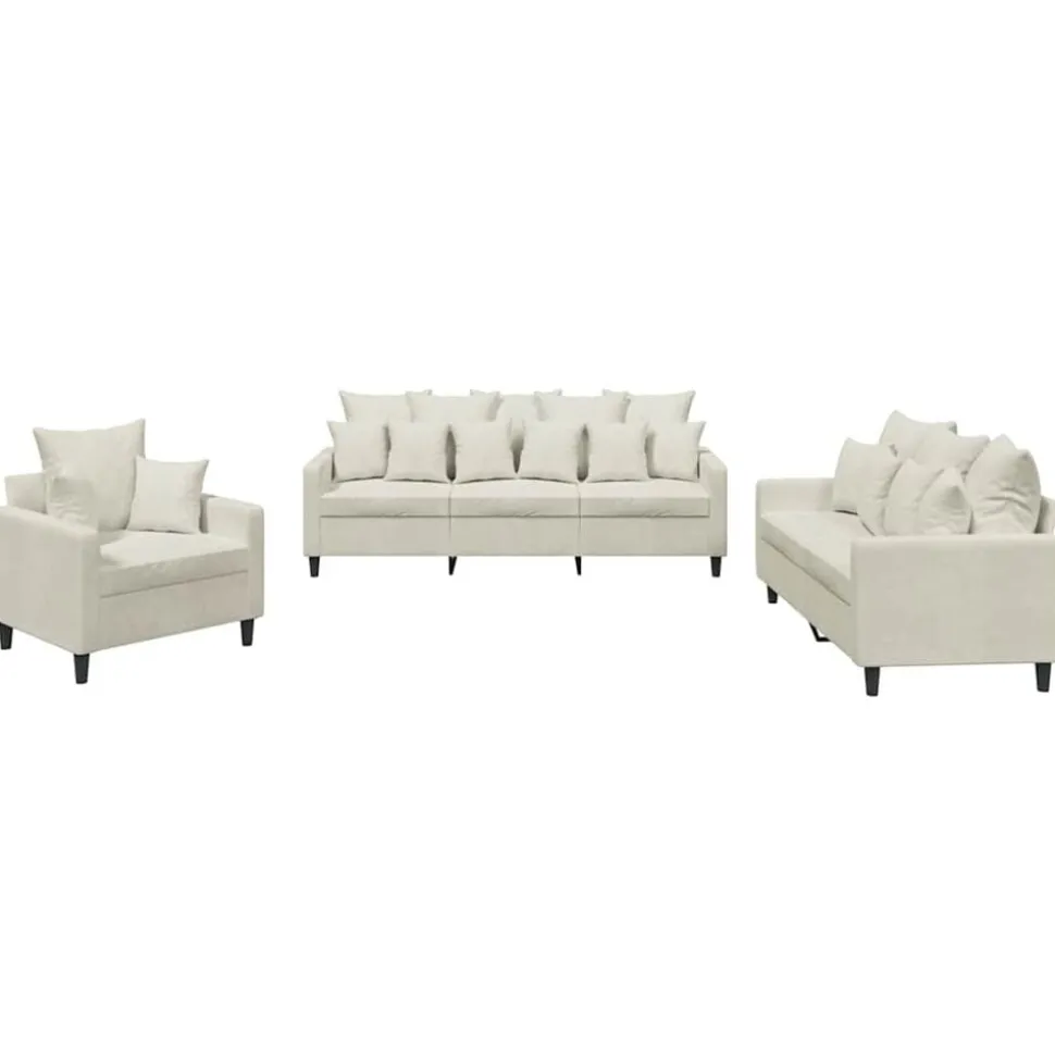 vidaXL 3-delige Loungeset met kussens fluweel crèmekleurig