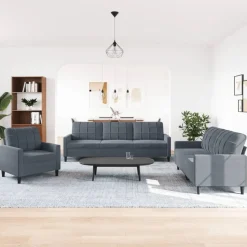vidaXL 3-delige Loungeset met kussens fluweel donkergrijs