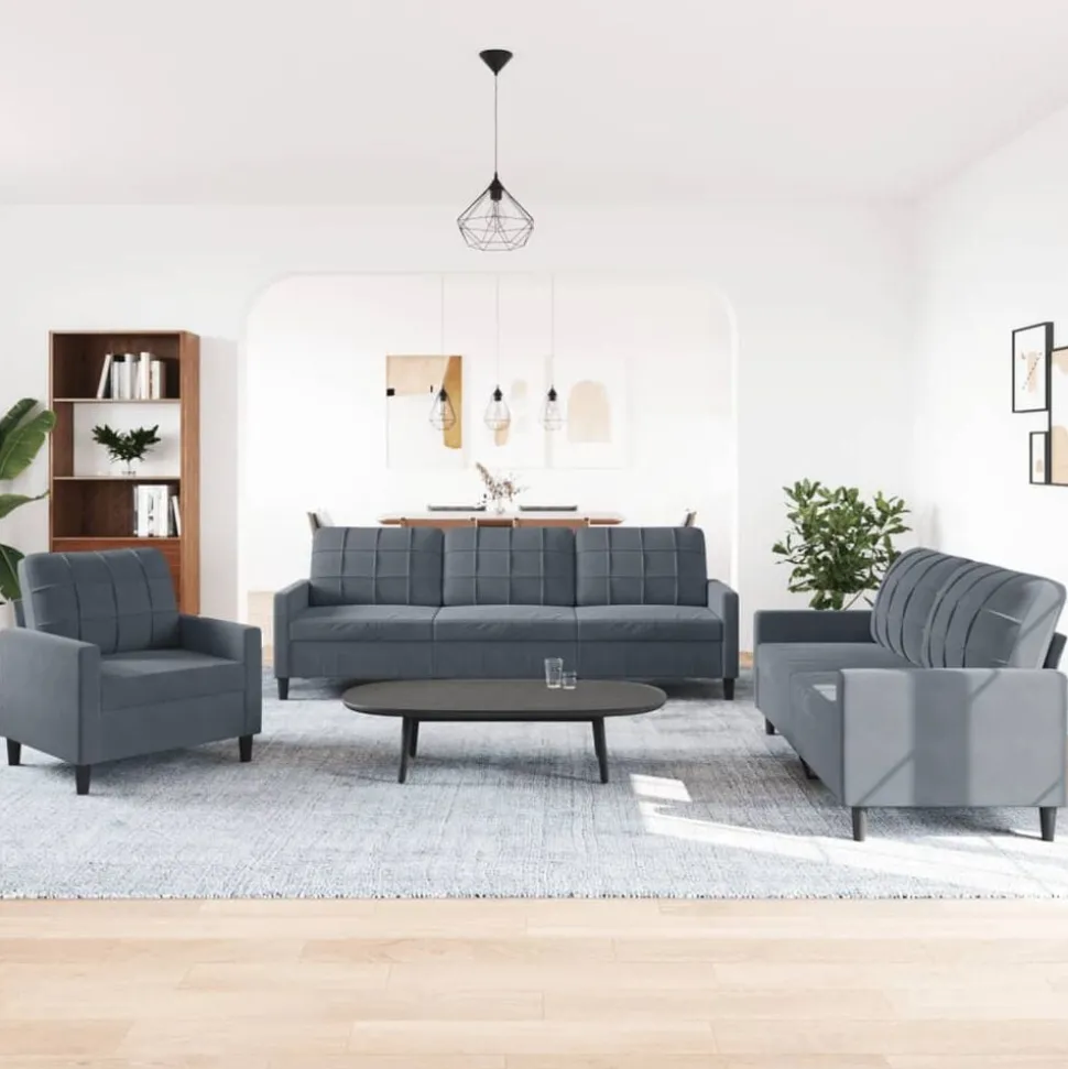 vidaXL 3-delige Loungeset met kussens fluweel donkergrijs