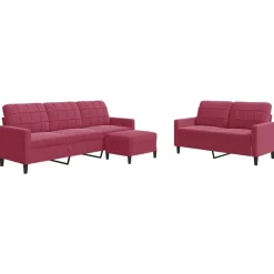 vidaXL 3-delige Loungeset met kussens fluweel wijnrood