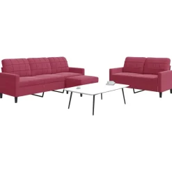 vidaXL 3-delige Loungeset met kussens fluweel wijnrood
