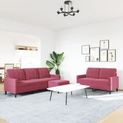 vidaXL 3-delige Loungeset met kussens fluweel wijnrood