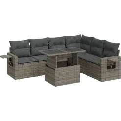 vidaXL 7-delige Loungeset met kussens poly rattan grijs