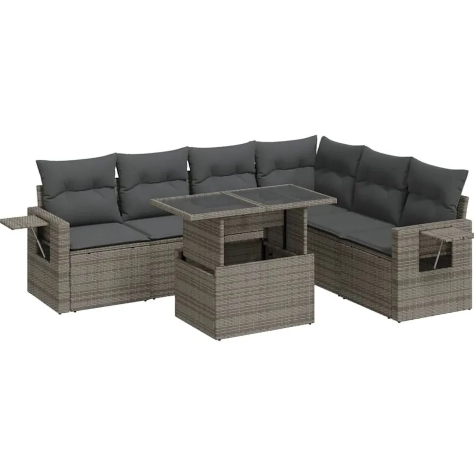 vidaXL 7-delige Loungeset met kussens poly rattan grijs