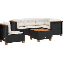 vidaXL 6-delige Loungeset met kussens poly rattan zwart