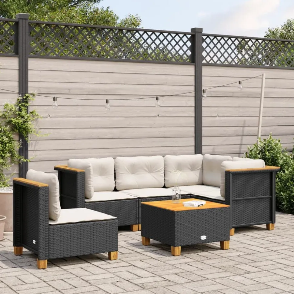 vidaXL 6-delige Loungeset met kussens poly rattan zwart