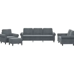 vidaXL 4-delige Loungeset met kussens fluweel donkergrijs