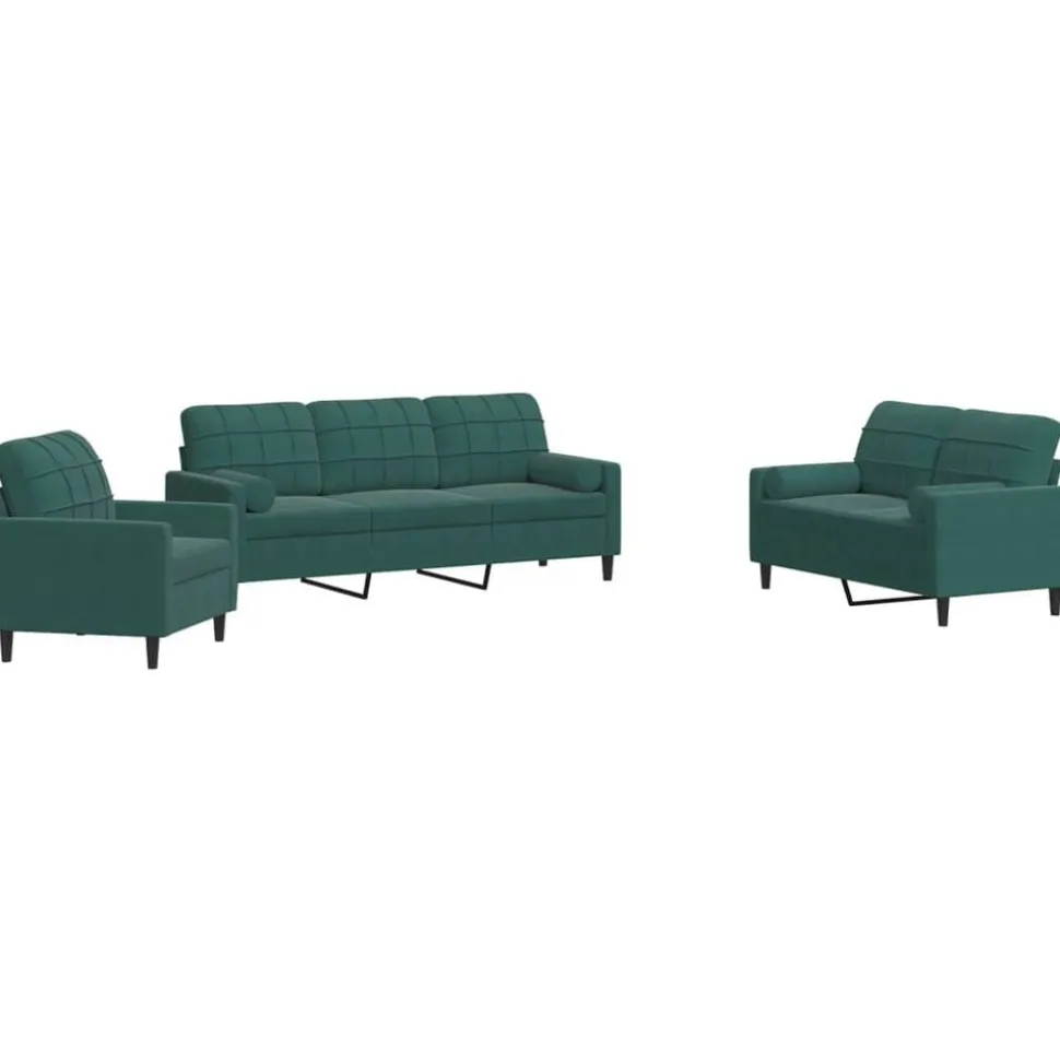 vidaXL 3-delige Loungeset met kussens en bolsters fluweel donkergroen