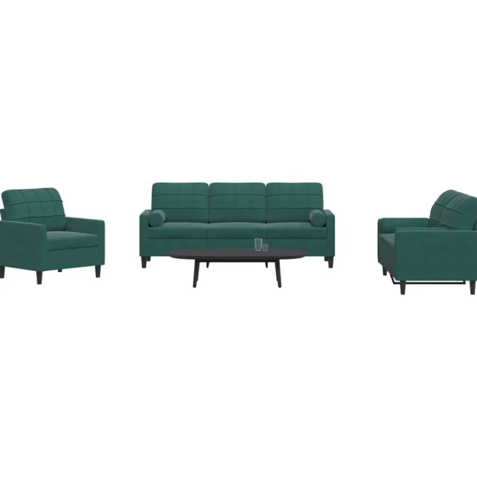 vidaXL 3-delige Loungeset met kussens en bolsters fluweel donkergroen