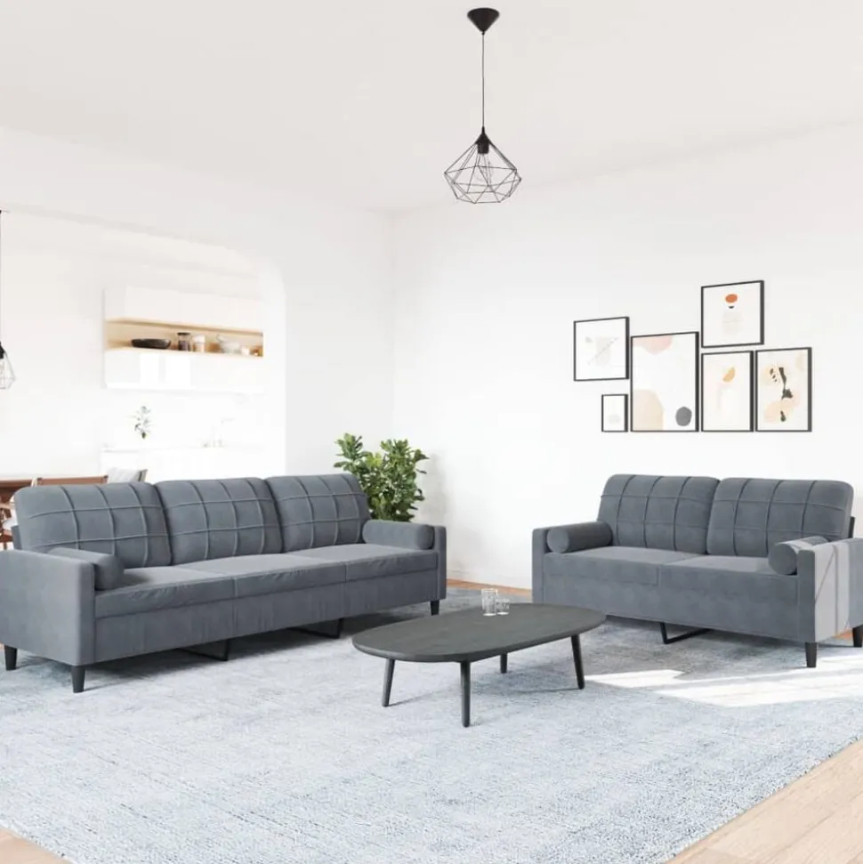 vidaXL 2-delige Loungeset met kussens en bolsters fluweel donkergrijs
