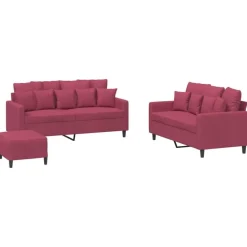 vidaXL 3-delige Loungeset met kussens fluweel wijnrood