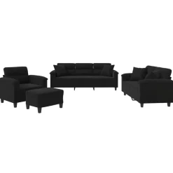 vidaXL 4-delige Loungeset met kussens microvezelstof zwart