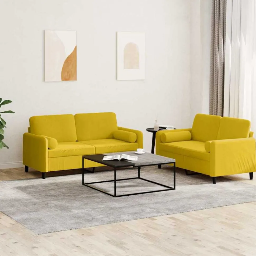 vidaXL 2-delige Loungeset met kussens fluweel geel