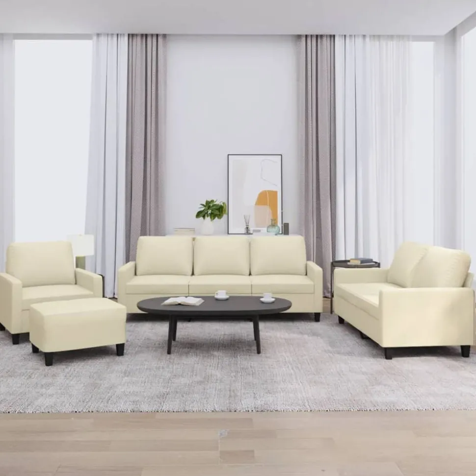 vidaXL 4-delige Loungeset met kussens kunstleer crème