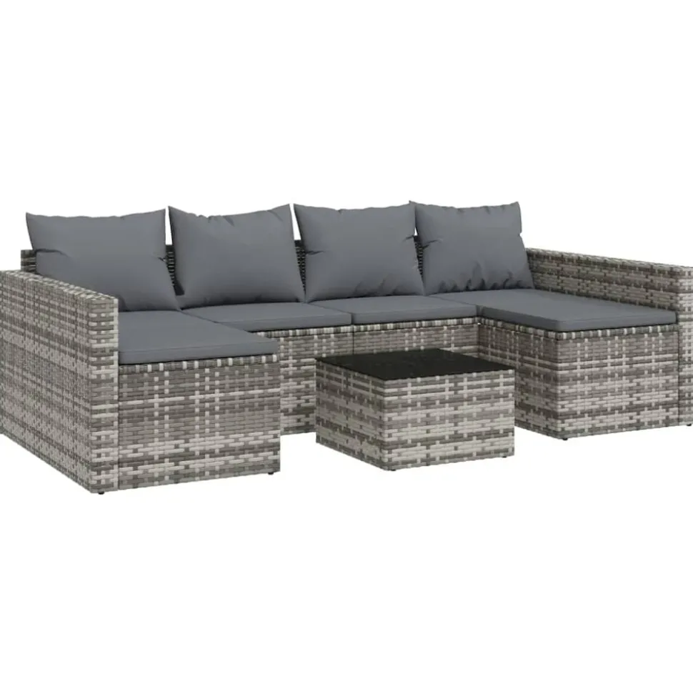 vidaXL 2-delige Loungeset met kussens poly rattan grijs