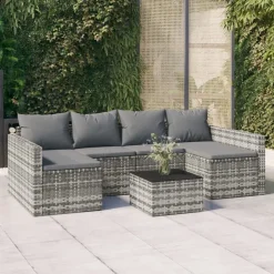 vidaXL 2-delige Loungeset met kussens poly rattan grijs