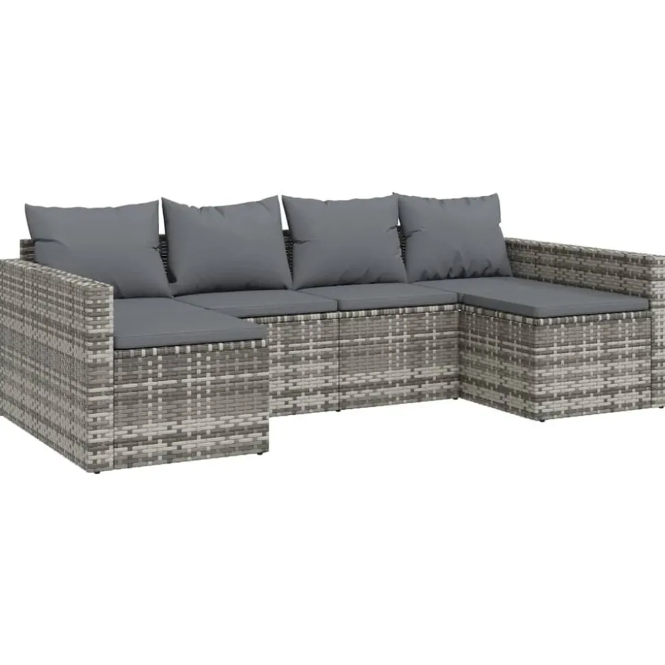 vidaXL 2-delige Loungeset met kussens poly rattan grijs