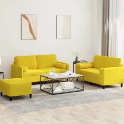 vidaXL 3-delige Loungeset met kussens fluweel geel