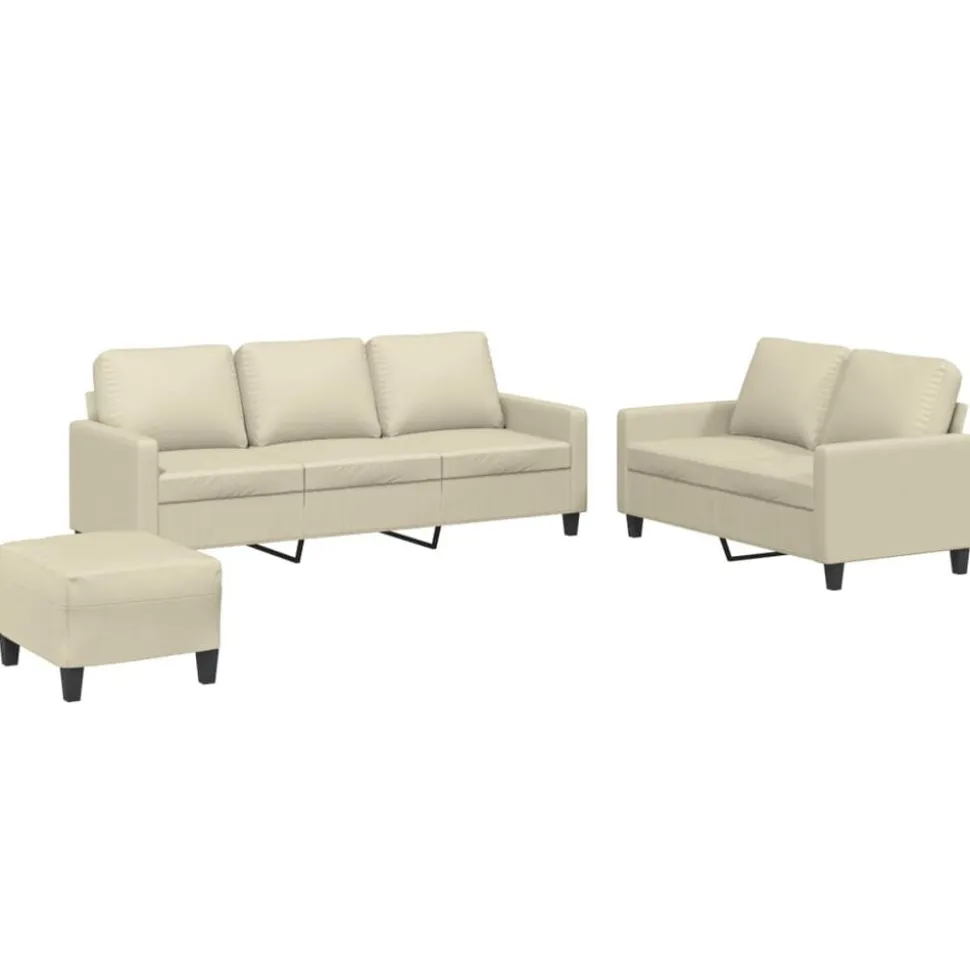 vidaXL 3-delige Loungeset met kussens kunstleer crème