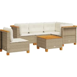 vidaXL 6-delige Loungeset met kussens poly rattan beige