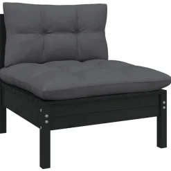 vidaXL 3-delige Loungeset met kussens massief grenenhout zwart