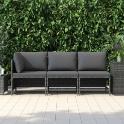 vidaXL 3-delige Loungeset met kussens poly rattan grijs