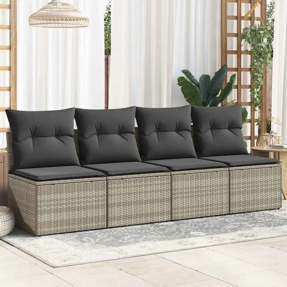 vidaXL 2-delige Loungeset met kussens poly rattan acacia lichtgrijs