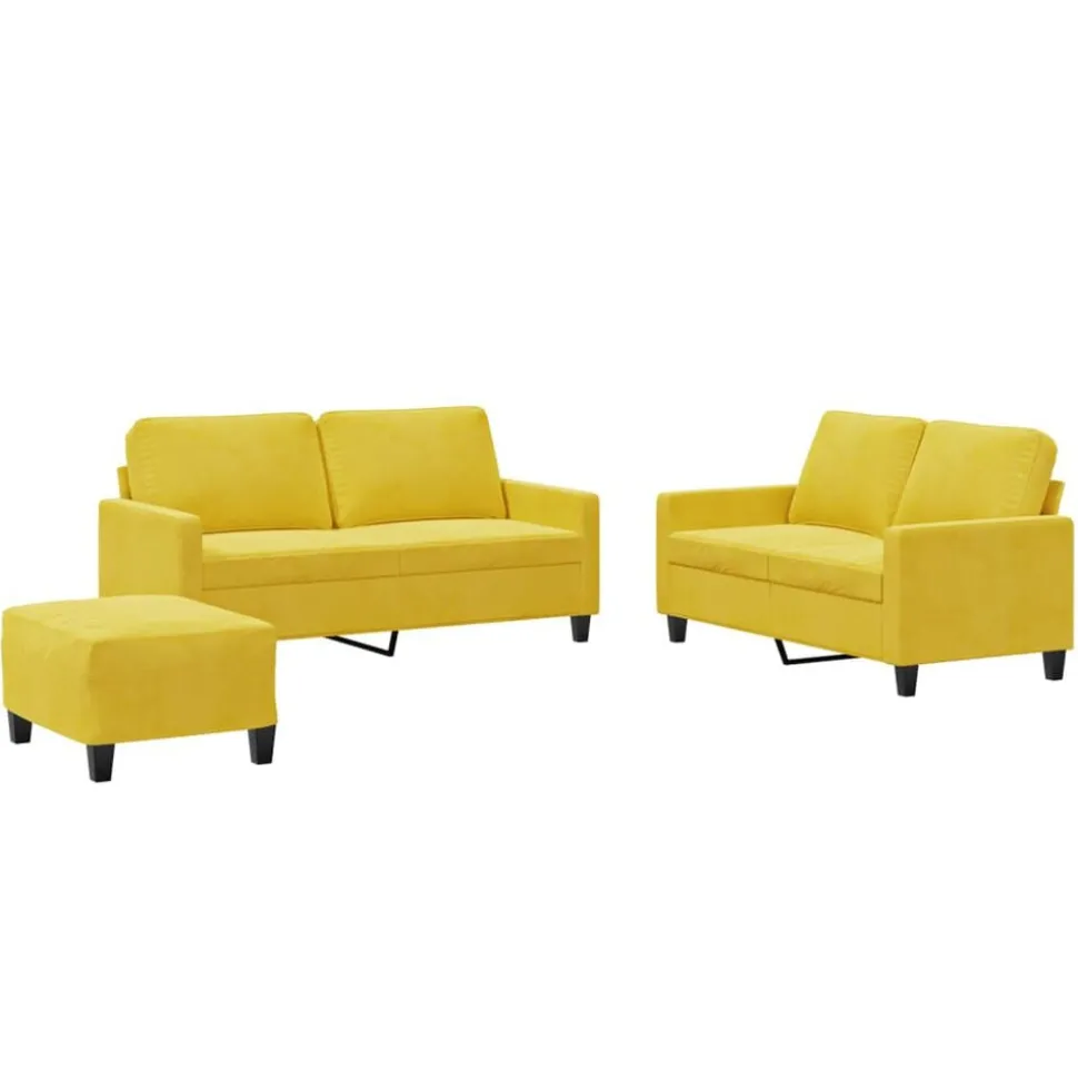 vidaXL 3-delige Loungeset met kussens fluweel geel