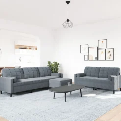 vidaXL 3-delige Loungeset met kussens en bolsters fluweel donkergrijs