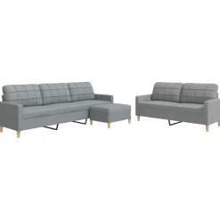 vidaXL 3-delige Loungeset met voetenbank stof lichtgrijs