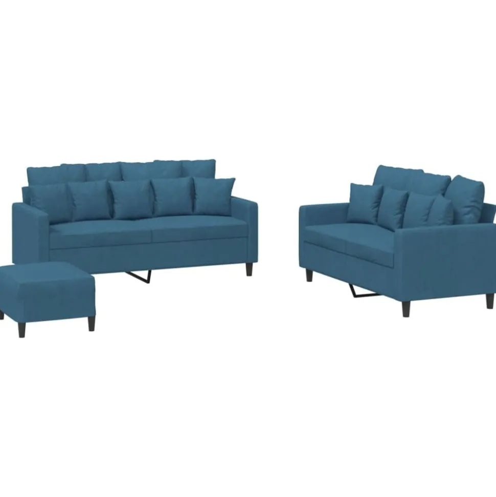 vidaXL 3-delige Loungeset met kussens fluweel blauw