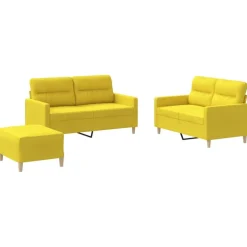 vidaXL 3-delige Loungeset met kussens stof lichtgeel