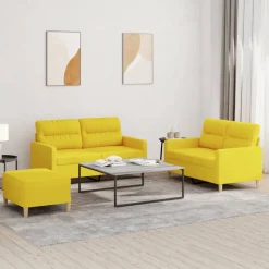 vidaXL 3-delige Loungeset met kussens stof lichtgeel