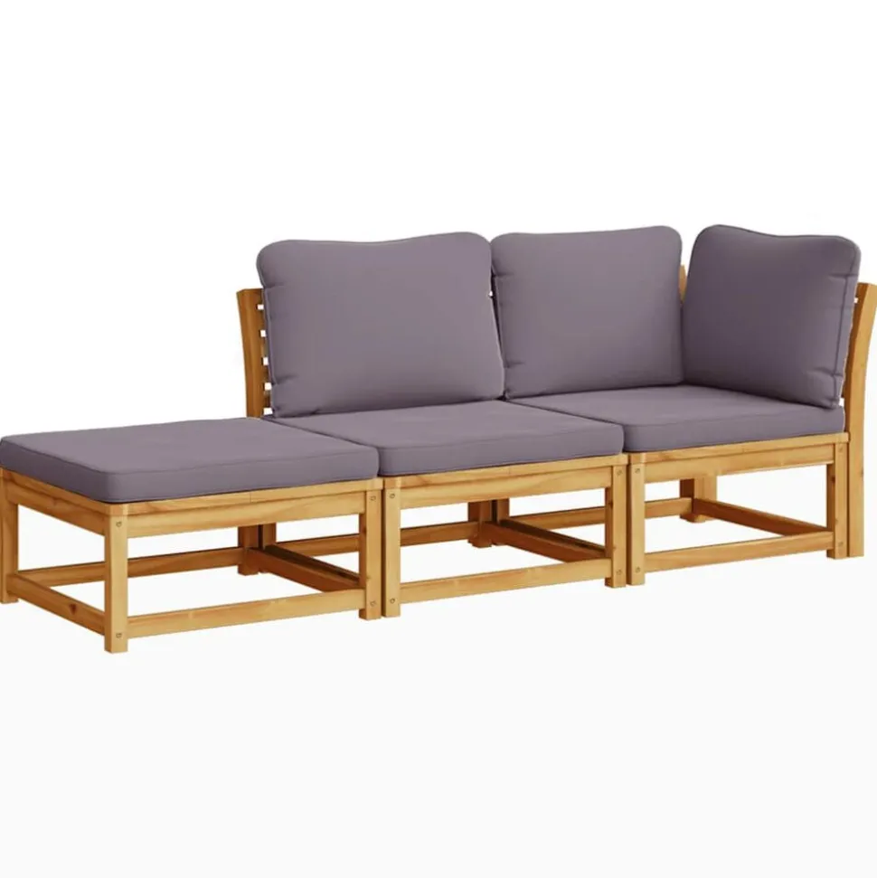 vidaXL 3-delige Loungeset met kussens massief acaciahout