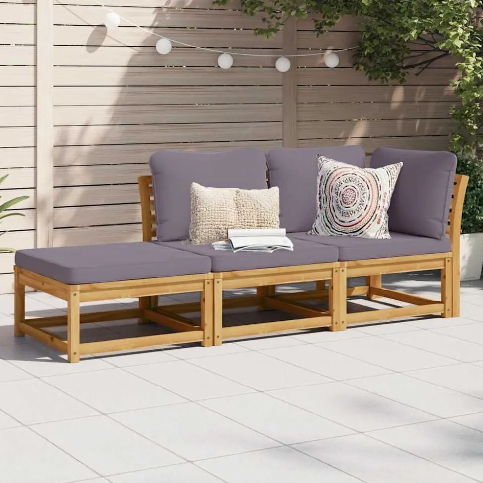 vidaXL 3-delige Loungeset met kussens massief acaciahout