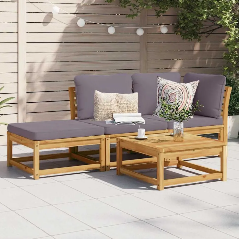 vidaXL 3-delige Loungeset met kussens massief acaciahout