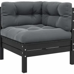 vidaXL 3-delige Loungeset met kussens massief grenenhout zwart
