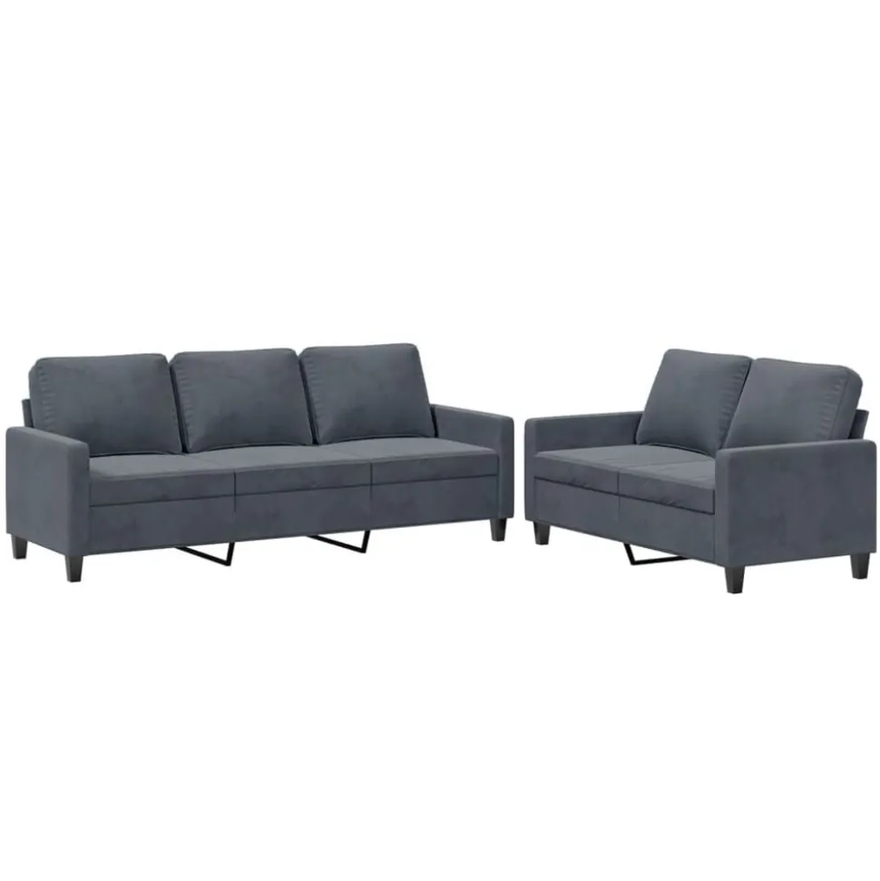 vidaXL 2-delige Loungeset met kussens fluweel donkergrijs