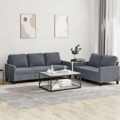 vidaXL 2-delige Loungeset met kussens fluweel donkergrijs