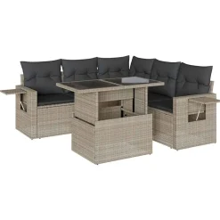 vidaXL 6-delige Loungeset met kussens poly rattan lichtgrijs