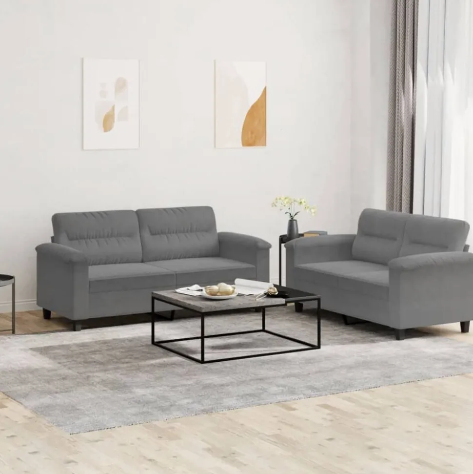 vidaXL 2-delige Loungeset met kussens microvezelstof donkergrijs