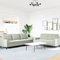 vidaXL 2-delige Loungeset met kussens fluweel lichtgrijs