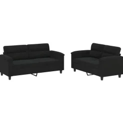 vidaXL 2-delige Loungeset met kussens microvezelstof zwart
