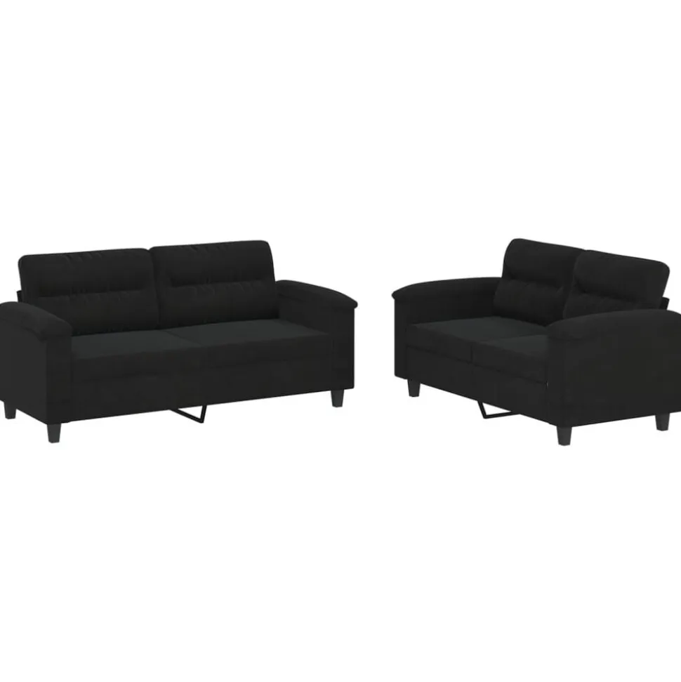vidaXL 2-delige Loungeset met kussens microvezelstof zwart