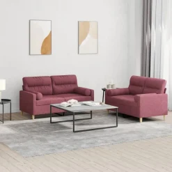 vidaXL 2-delige Loungeset met kussens stof wijnrood