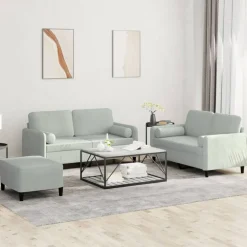 vidaXL 3-delige Loungeset met kussens fluweel lichtgrijs
