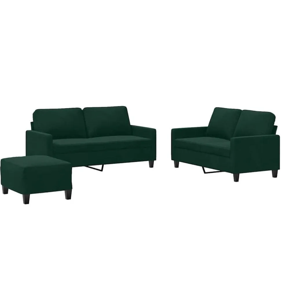 vidaXL 3-delige Loungeset met kussens fluweel donkergroen