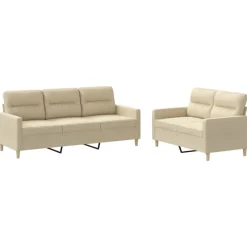 vidaXL 2-delige Loungeset met kussens stof crèmekleurig