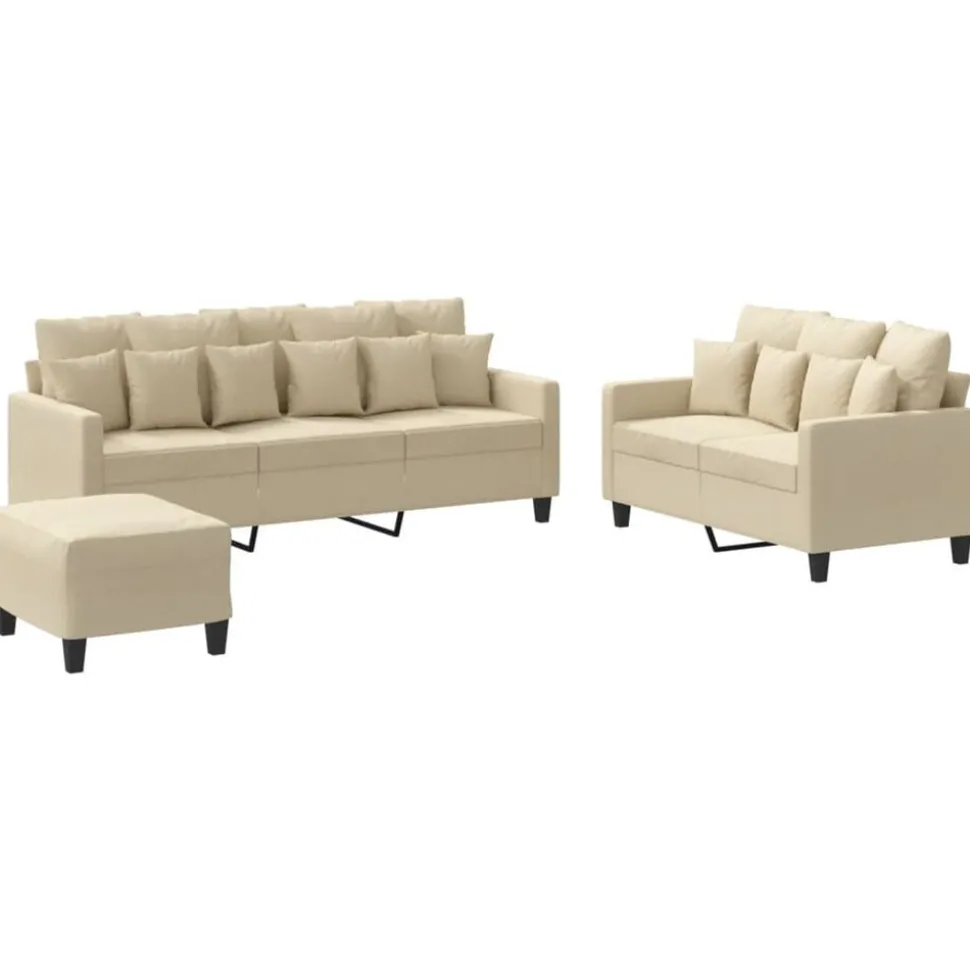 vidaXL 3-delige Loungeset met kussens stof crèmekleurig