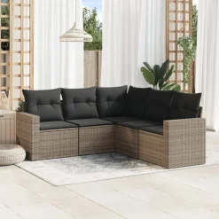 vidaXL 5-delige Loungeset met kussens poly rattan grijs
